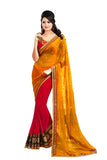 Jenny Fashion Yellow And Maroon Emboidered Georgette Party Wear Saree With Blouse Piece