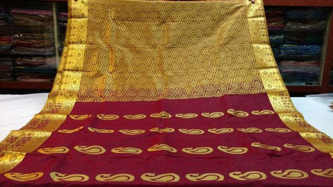 Kanchipouram Maroon color handloom silk saree